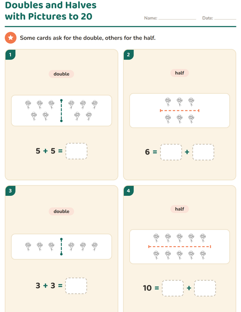Preview of Doubles and Halves worksheet featuring Easter BW 2 for grade 1