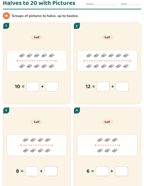 Preview of Doubles and Halves worksheet featuring Education BW for grade 1