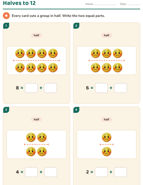 Preview of Doubles and Halves worksheet featuring Emotions for grade 1