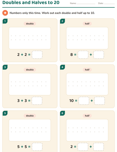 Preview of Doubles and Halves worksheet for grade 1