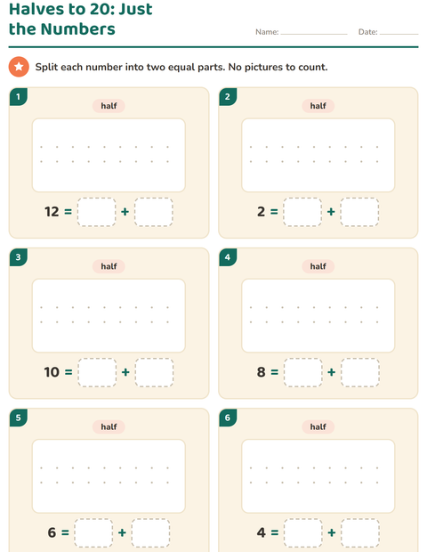 Preview of Doubles and Halves worksheet for grade 1