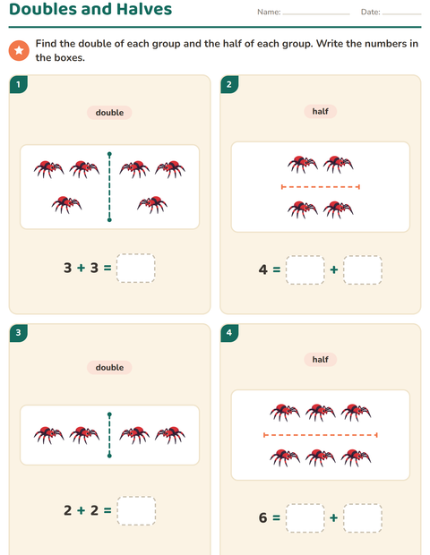 Preview of Doubles and Halves worksheet featuring Miscellaneous for grade 1