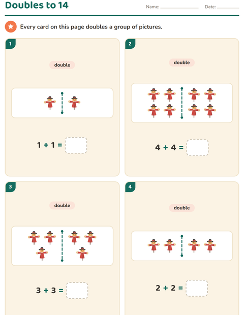 Preview of Doubles and Halves worksheet featuring Miscellaneous for grade 1