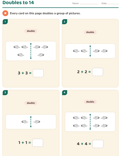 Preview of Doubles and Halves worksheet featuring Objects BW for grade 1