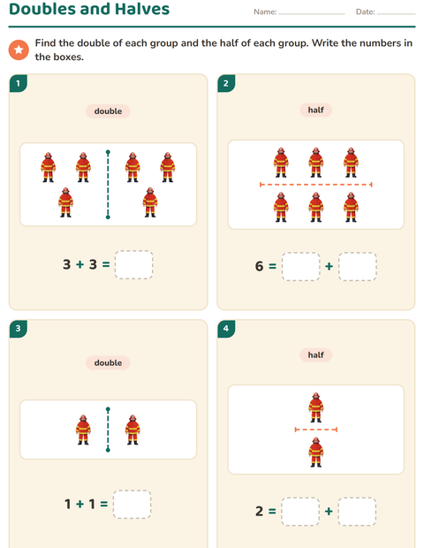 Preview of Doubles and Halves worksheet featuring Occupations for grade 1