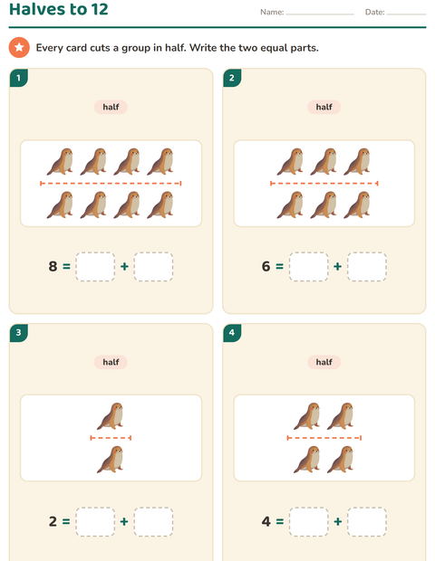 Preview of Doubles and Halves worksheet featuring Ocean Life for grade 1