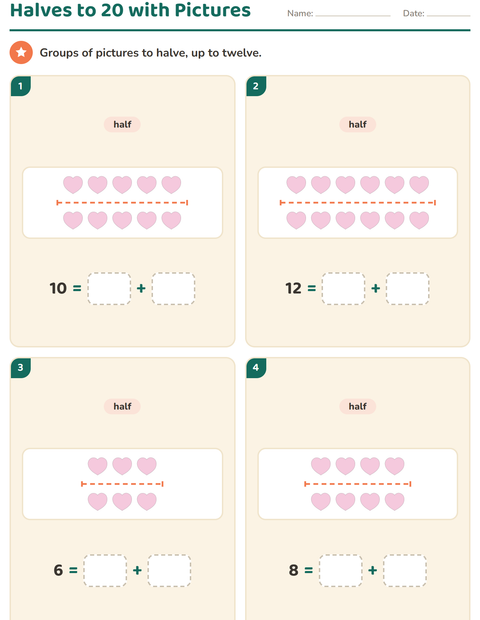 Preview of Doubles and Halves worksheet featuring Shapes for grade 1