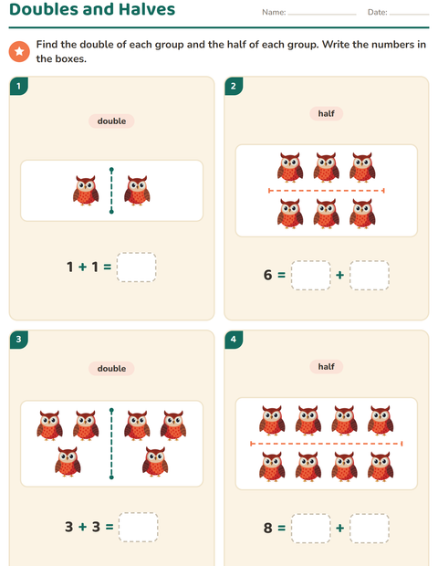 Preview of Doubles and Halves worksheet featuring Things That Fly for grade 1
