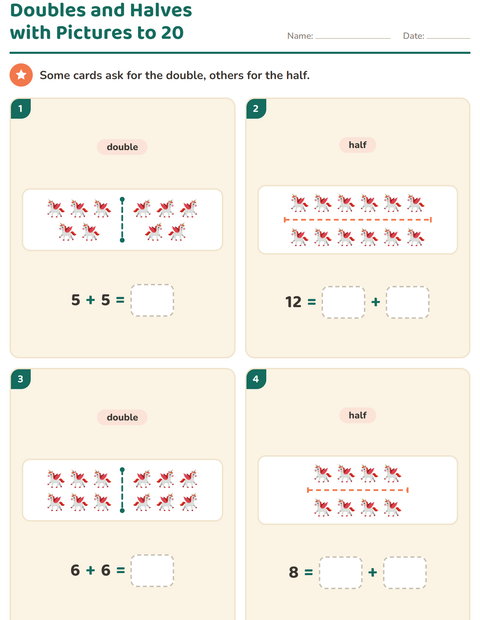 Preview of Doubles and Halves worksheet featuring Things That Fly for grade 1