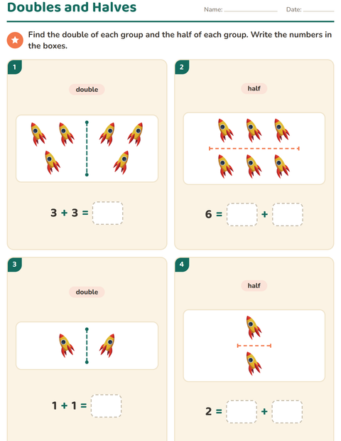 Preview of Doubles and Halves worksheet featuring Toys for grade 1