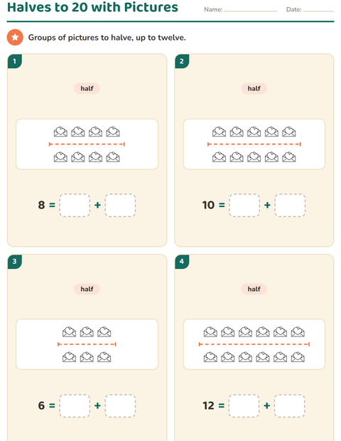 Preview of Doubles and Halves worksheet featuring Valentine BW 2 for grade 1