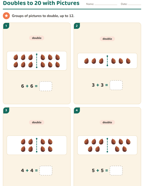 Preview of Doubles and Halves worksheet featuring Winter for grade 1