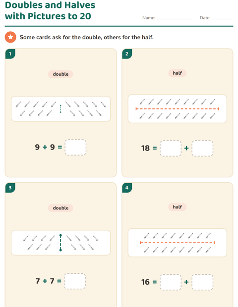 Preview of Doubles and Halves worksheet featuring Education BW for grade 1