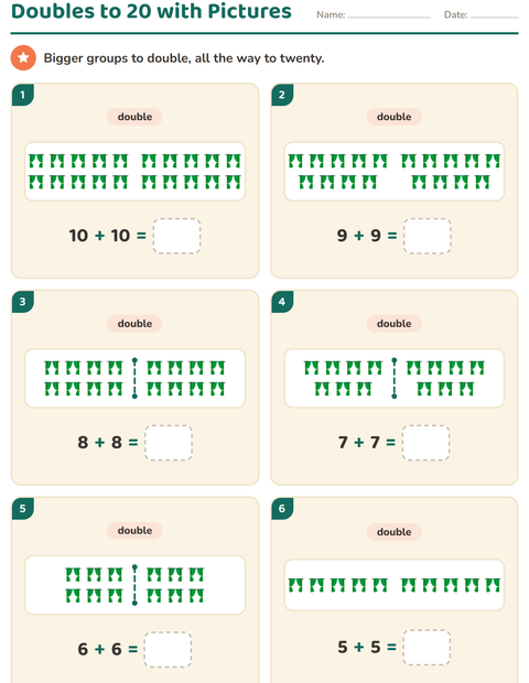 Preview of Doubles and Halves worksheet featuring Furniture for grade 1