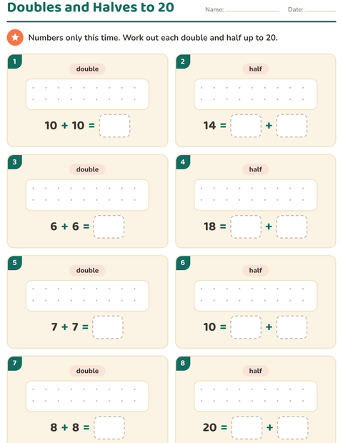 Preview of Doubles and Halves worksheet for grade 1