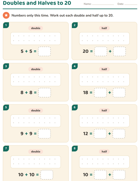 Preview of Doubles and Halves worksheet for grade 1