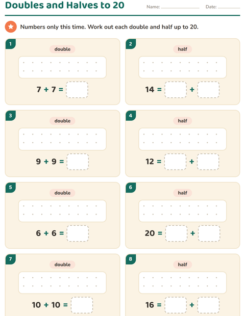 Preview of Doubles and Halves worksheet for grade 1