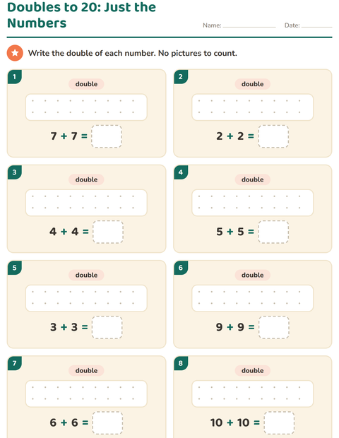 Doubles to 20 with No Pictures: Eight Facts and a Work Box