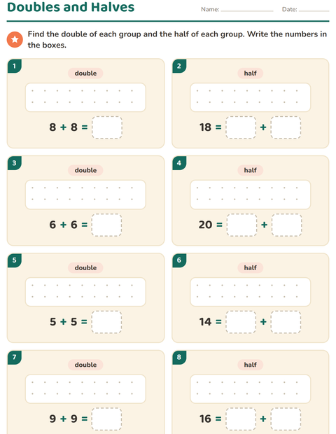 Preview of Doubles and Halves worksheet featuring 4th of July for grade 1