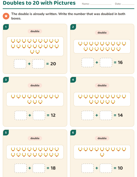 Preview of Doubles and Halves worksheet featuring Accessories for grade 1