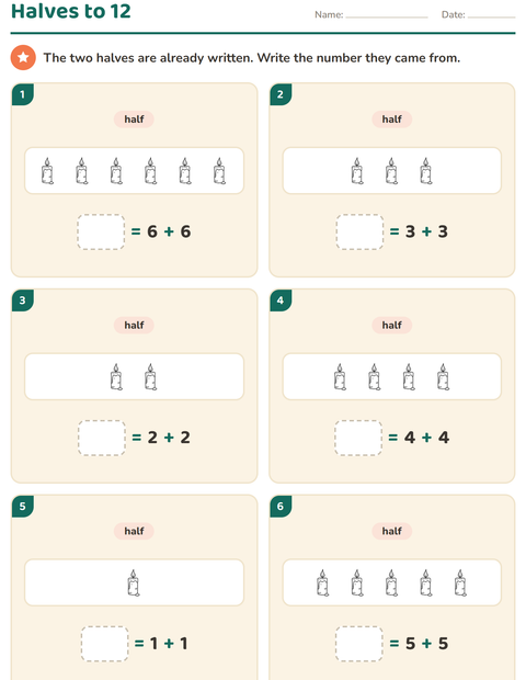Preview of Doubles and Halves worksheet featuring Christmas B&W for grade 1