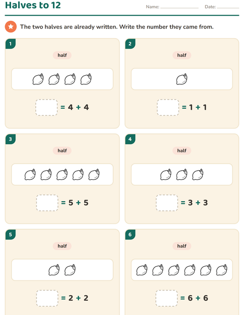 Preview of Doubles and Halves worksheet featuring Fruits BW for grade 1
