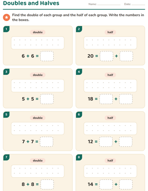 Preview of Doubles and Halves worksheet featuring Furniture for grade 1