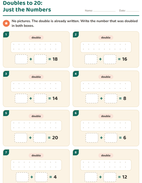 Preview of Doubles and Halves worksheet for grade 1