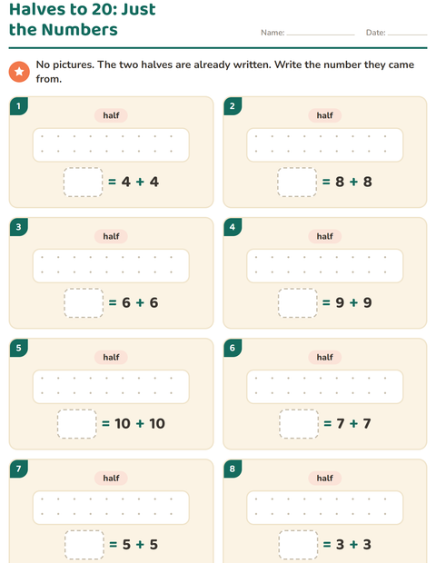 Preview of Doubles and Halves worksheet for grade 1