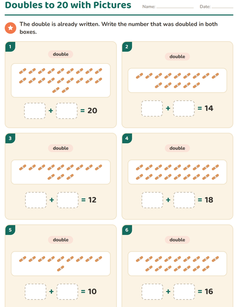 Preview of Doubles and Halves worksheet featuring Hospital for grade 1