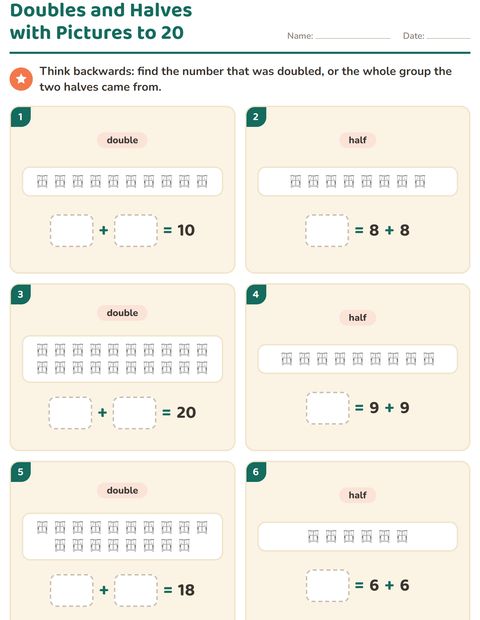 Preview of Doubles and Halves worksheet featuring Household BW for grade 1