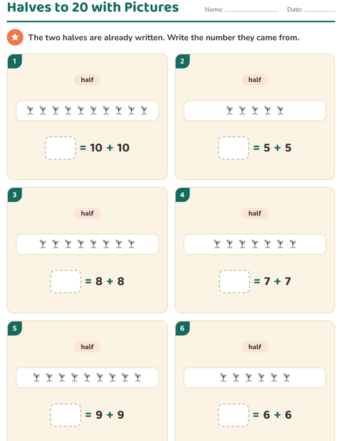 Preview of Doubles and Halves worksheet featuring Nature BW for grade 1