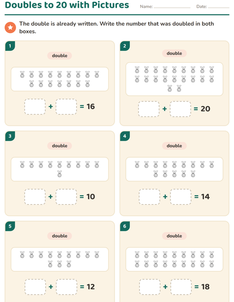 Preview of Doubles and Halves worksheet featuring Objects BW for grade 1