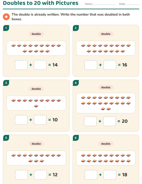 Preview of Doubles and Halves worksheet featuring Space for grade 1