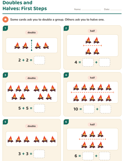 Preview of Doubles and Halves worksheet featuring Summer for grade 1