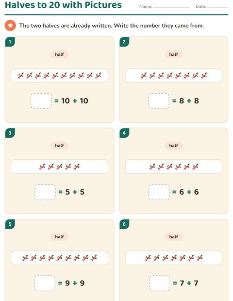 Preview of Doubles and Halves worksheet featuring Thanksgiving for grade 1