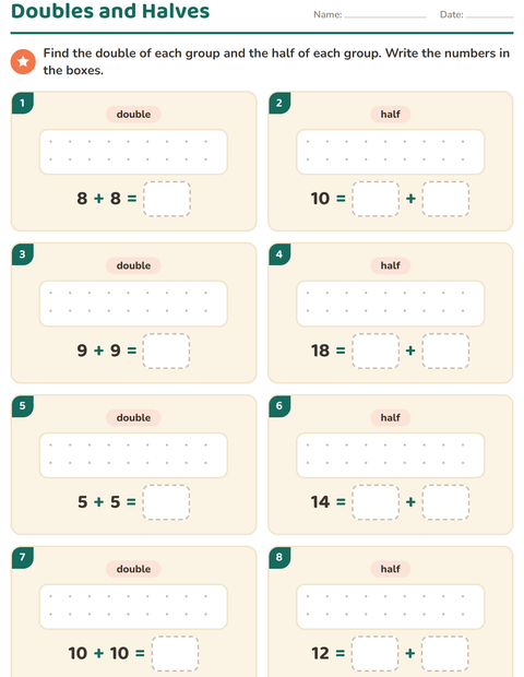 Preview of Doubles and Halves worksheet featuring Vehicles BW 2 for grade 1