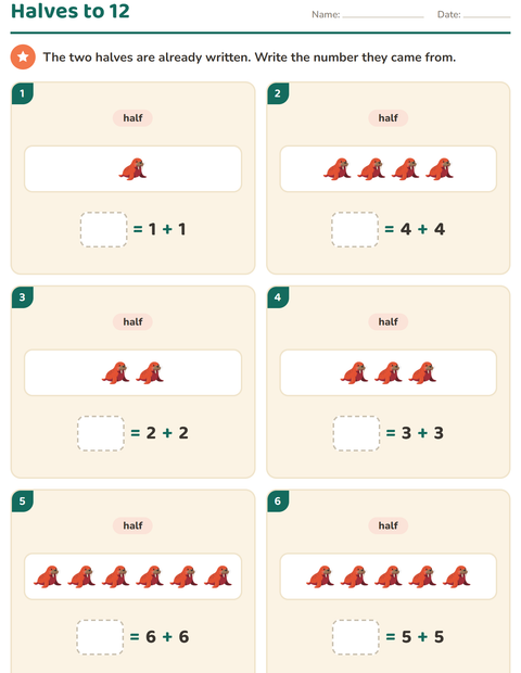 Preview of Doubles and Halves worksheet featuring Winter for grade 1
