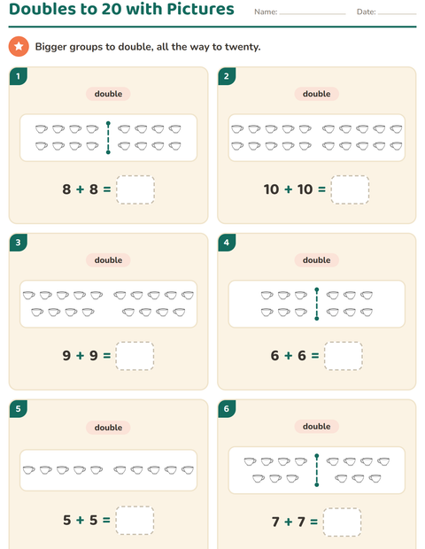 Preview of Doubles and Halves worksheet featuring Home and Nature BW for grade 1