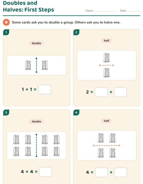 Preview of Doubles and Halves worksheet featuring Household BW for grade 1