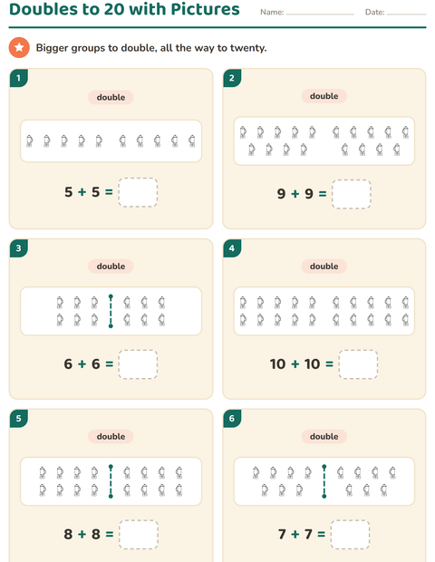 Preview of Doubles and Halves worksheet featuring Kitchen BW for grade 1