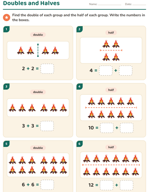 Preview of Doubles and Halves worksheet featuring Miscellaneous for grade 1