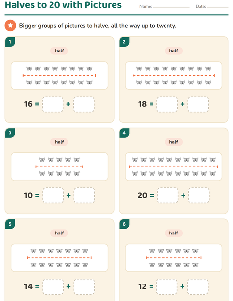 Preview of Doubles and Halves worksheet featuring Nature BW for grade 1