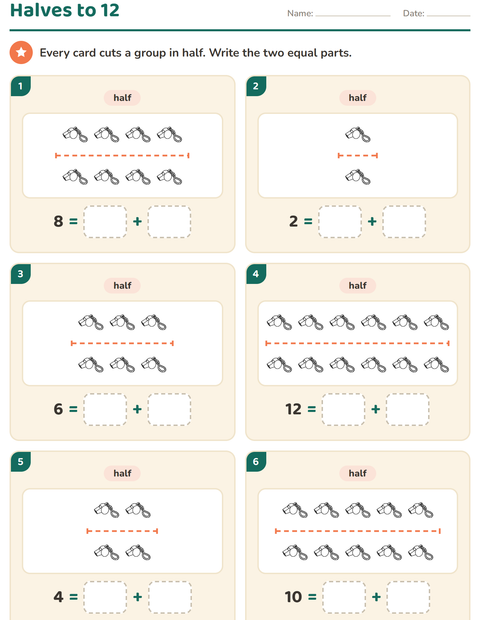 Preview of Doubles and Halves worksheet featuring Objects BW for grade 1