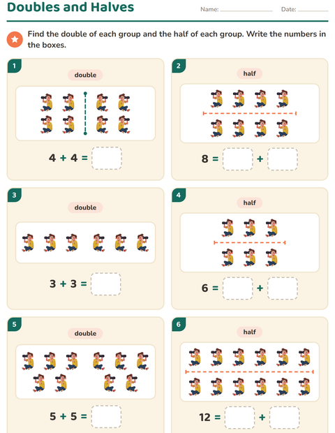 Preview of Doubles and Halves worksheet featuring Occupations for grade 1
