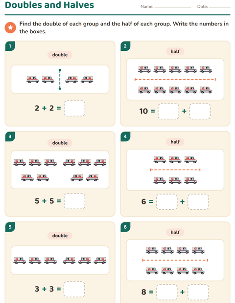 Preview of Doubles and Halves worksheet featuring Post Office for grade 1
