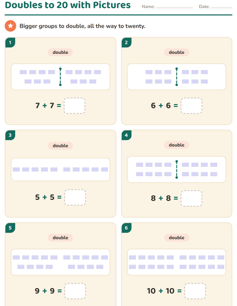Preview of Doubles and Halves worksheet featuring Shapes for grade 1