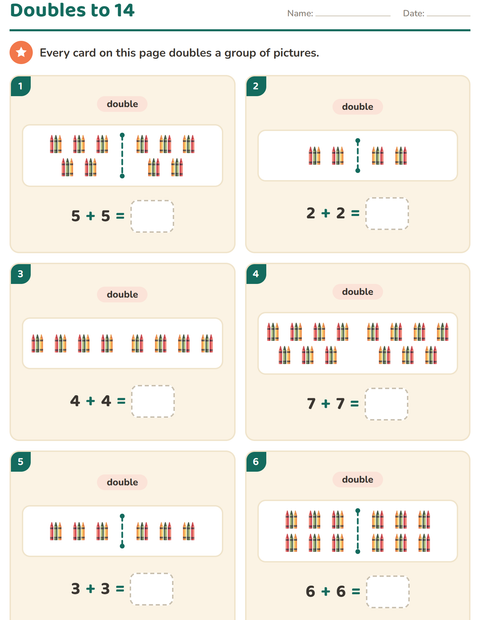 Preview of Doubles and Halves worksheet featuring Toys for grade 1