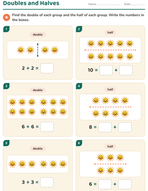 Preview of Doubles and Halves worksheet featuring Weather for grade 1