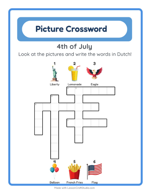 Picture crossword – Fourth of July Things